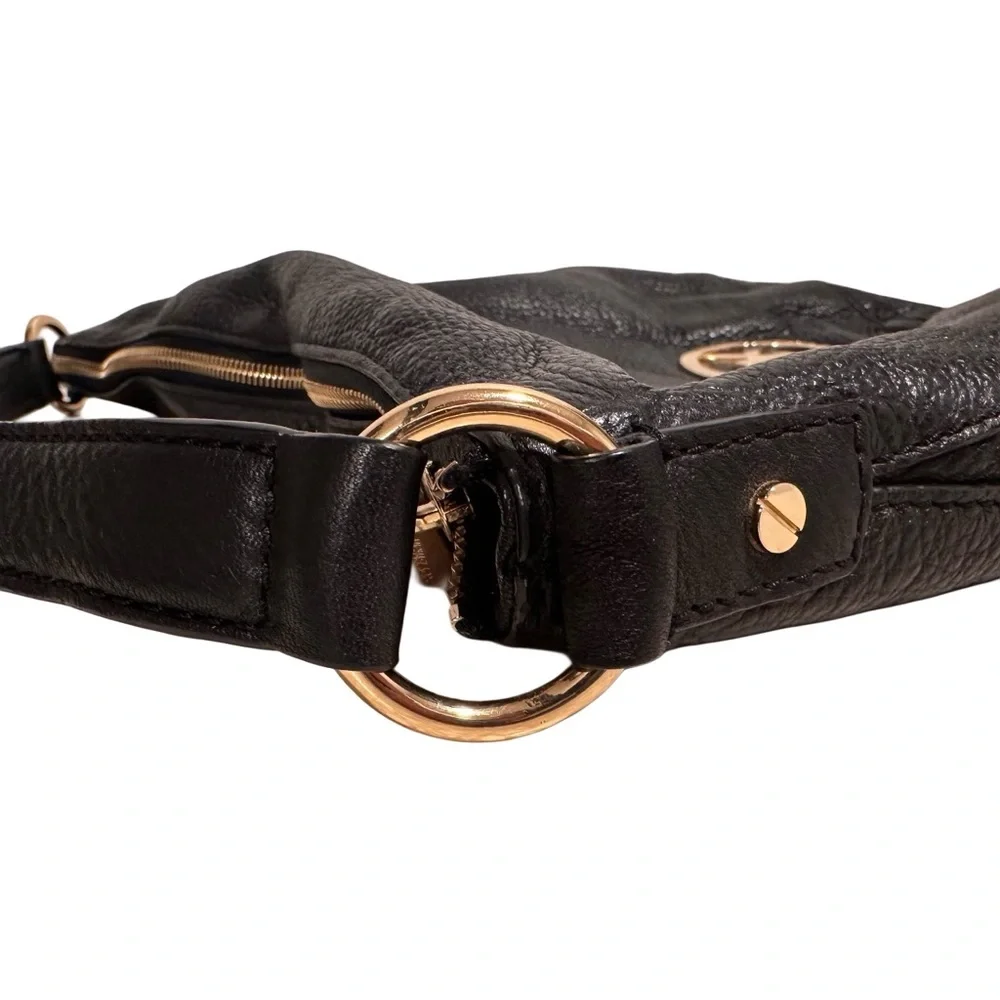 Michael Kors MK Fulton Large Hobo Shoulder Bag Black Pebbled Leather Gold Rings